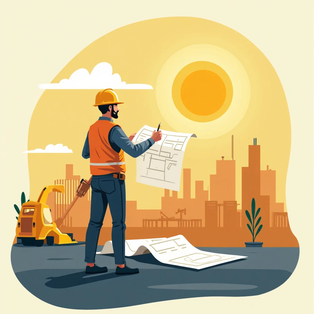 Trabajador de construcción revisando planos