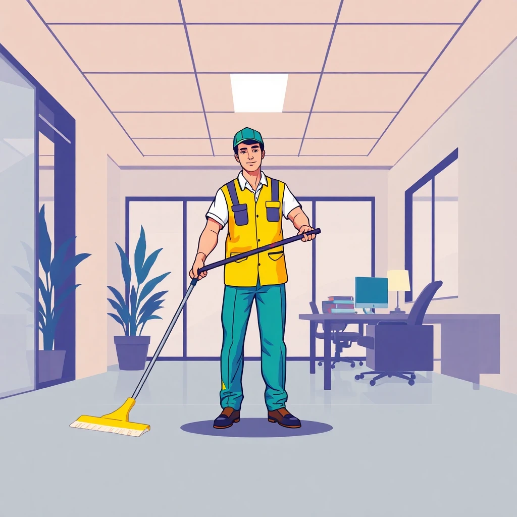 Trabajador de limpieza en acción