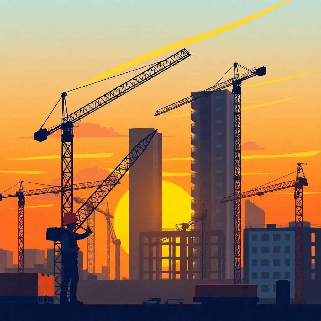 Construction site at sunset