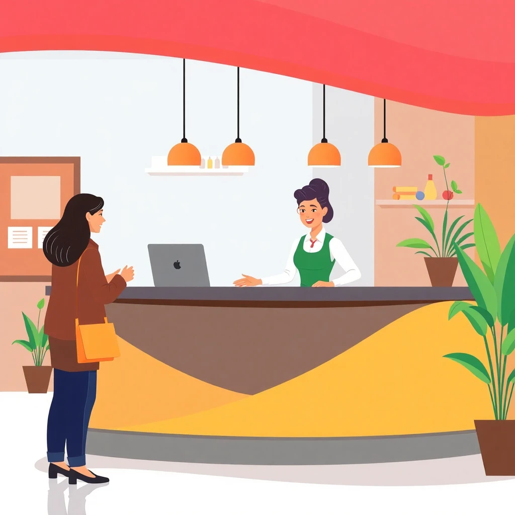 Hotel receptionist welcoming guests