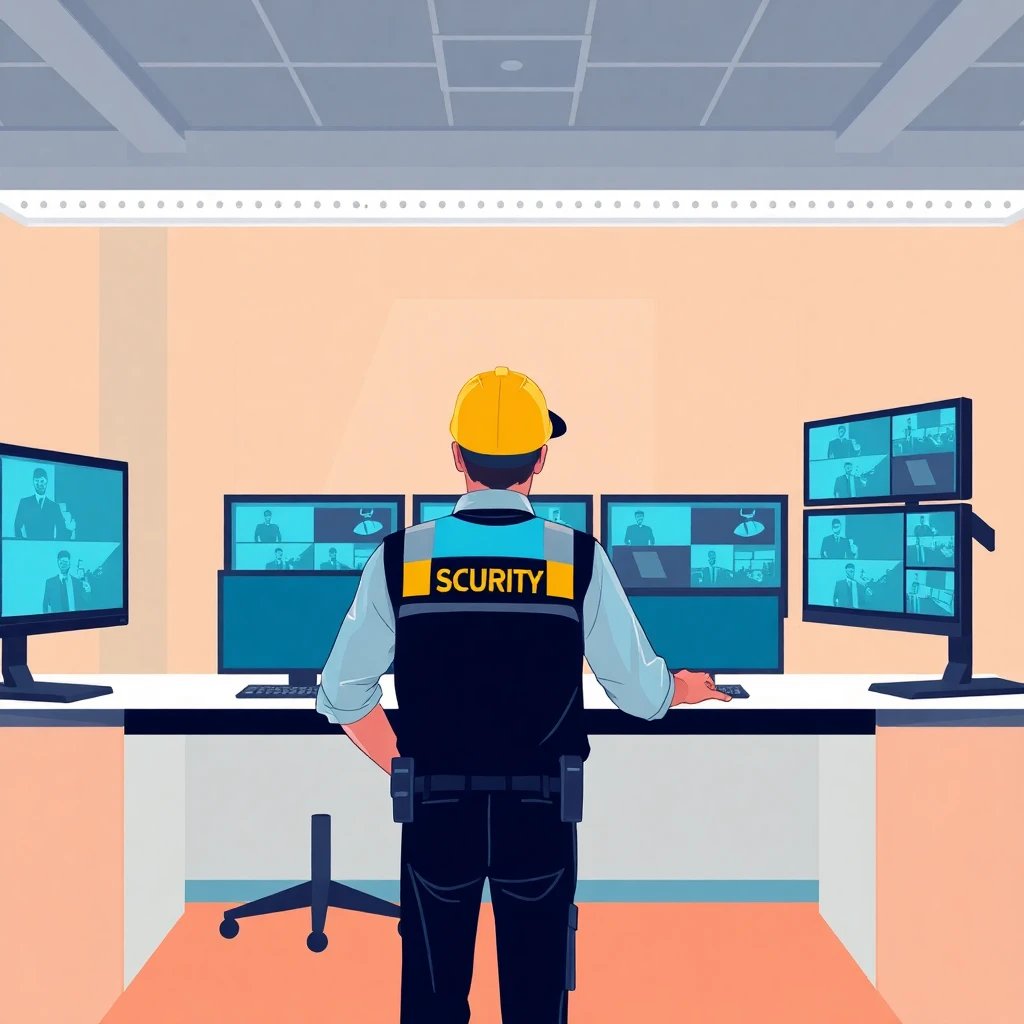 Security officer reviewing footage