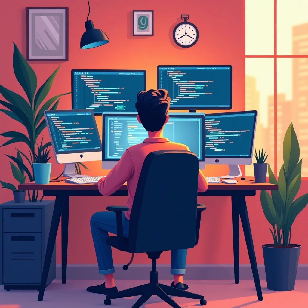 Freelance software engineer at work