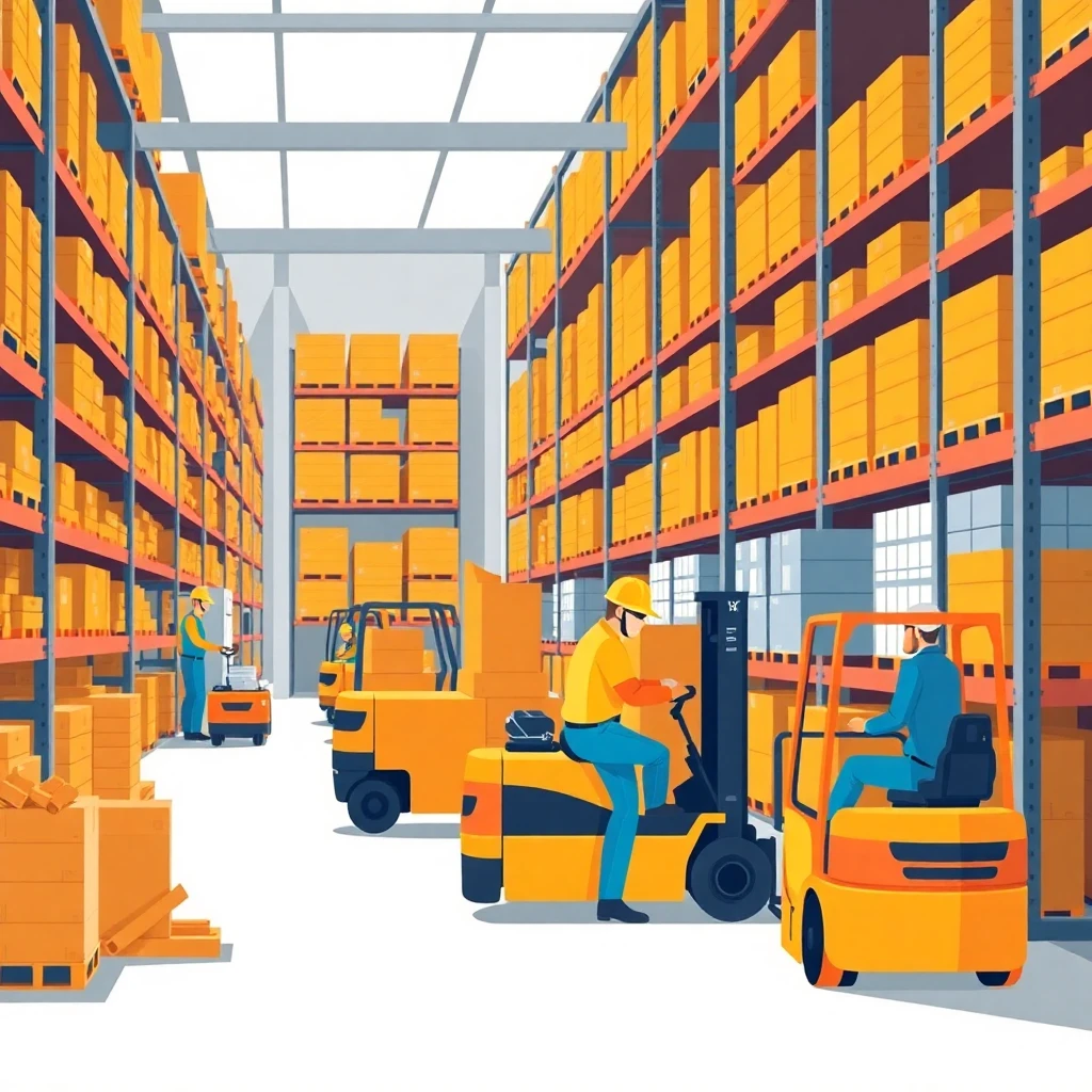 Warehouse work in action