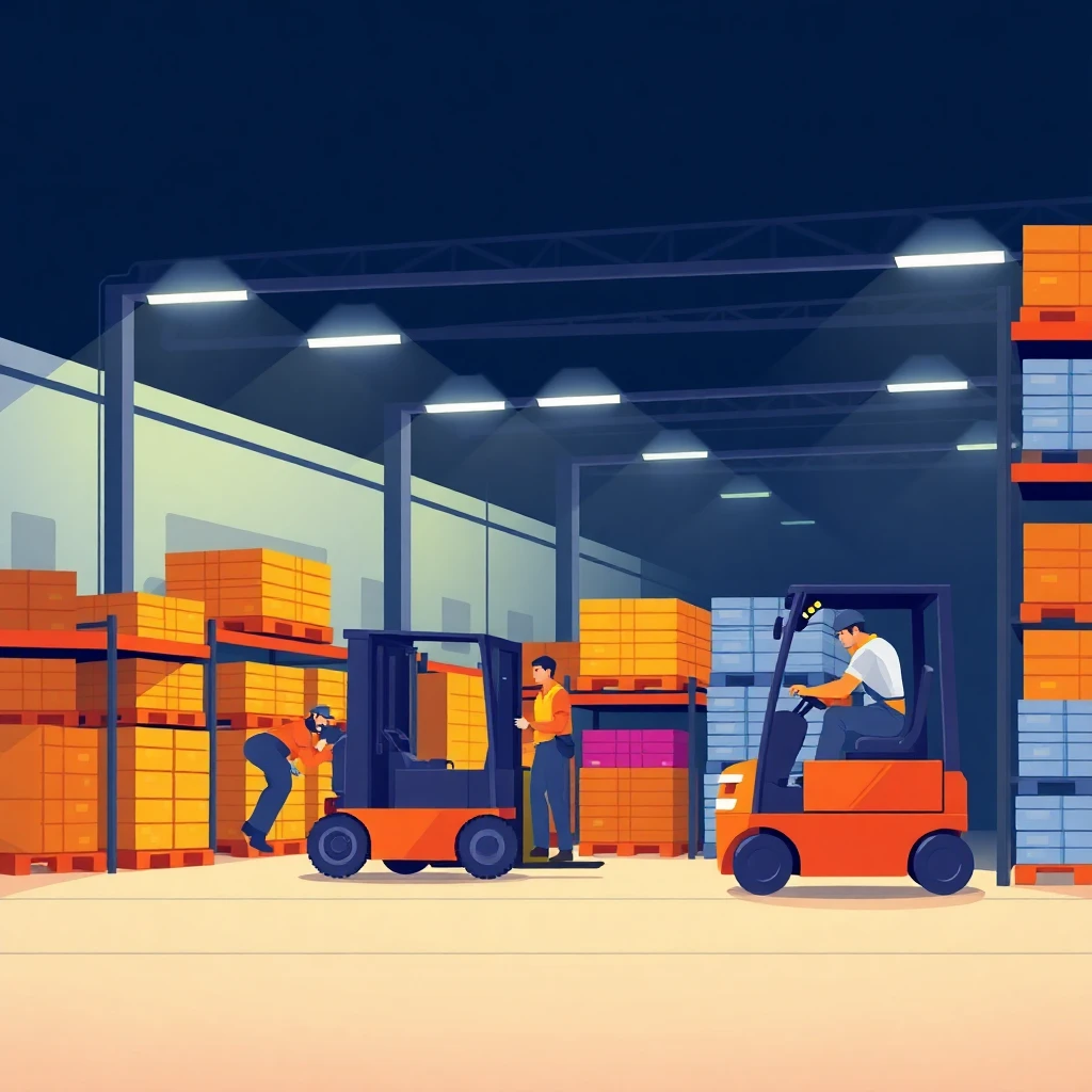 Nighttime warehouse activity