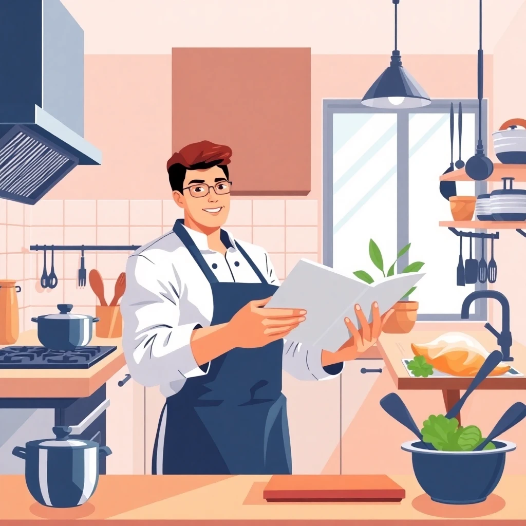 Revisando ofertas de trabajo en una cocina