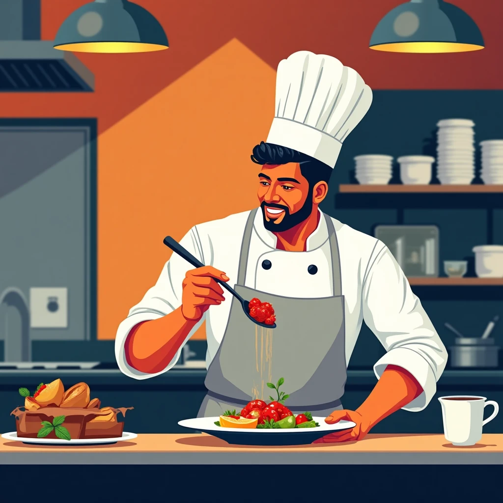 Chef en acción en la cocina