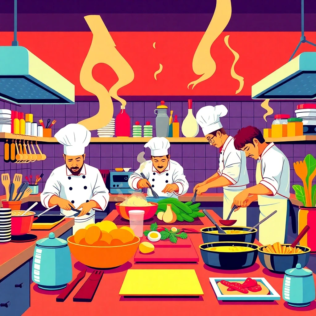 Professional kitchen in action