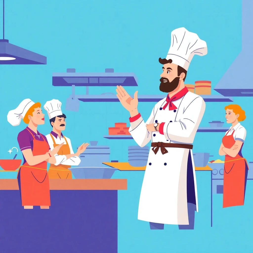 Chef leading kitchen team