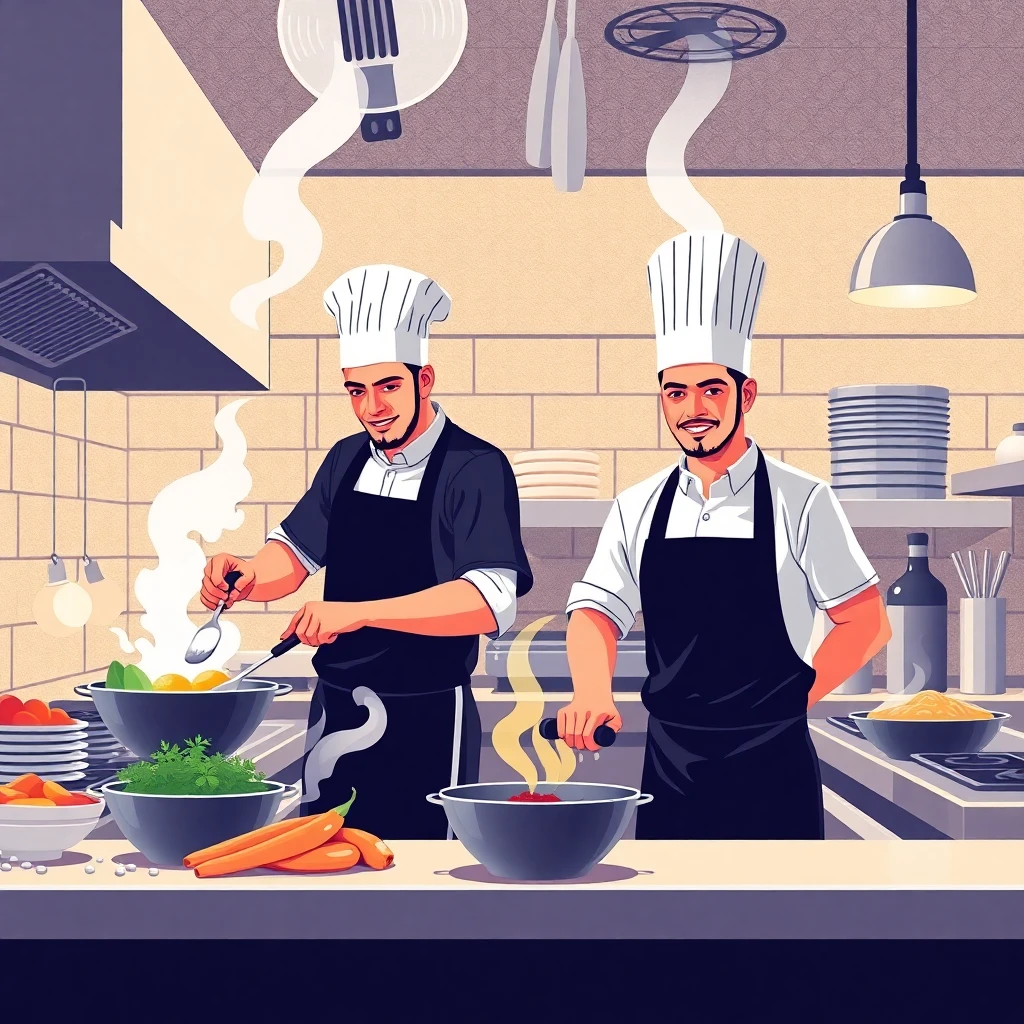 Cocineros trabajando en equipo