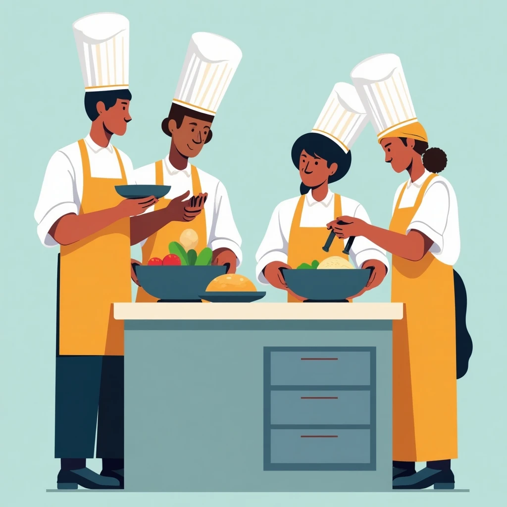 Équipe de restauration en cuisine