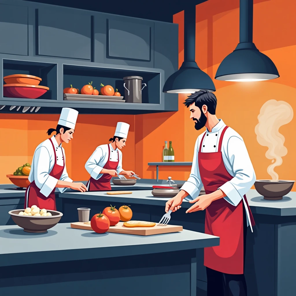 Busy restaurant kitchen