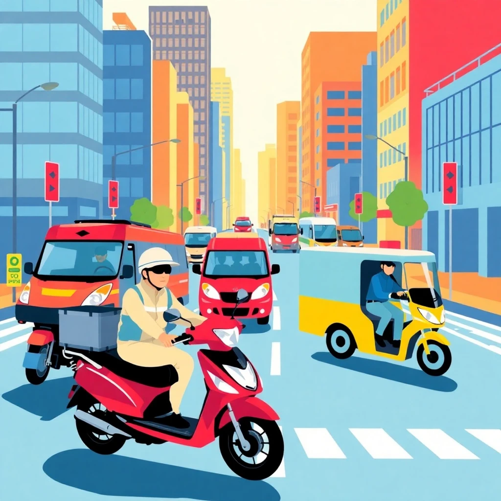 Variedad de vehículos de entrega en la ciudad