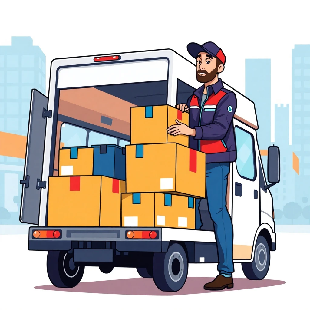 Conductor organizando paquetes