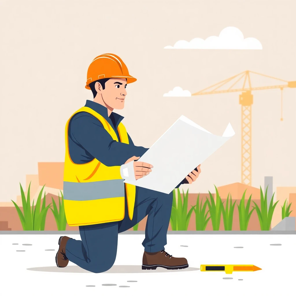 Trabajador de la construcción revisando planos