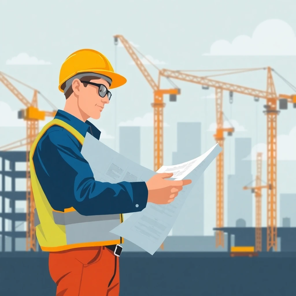 Entry-level construction worker reviewing plans