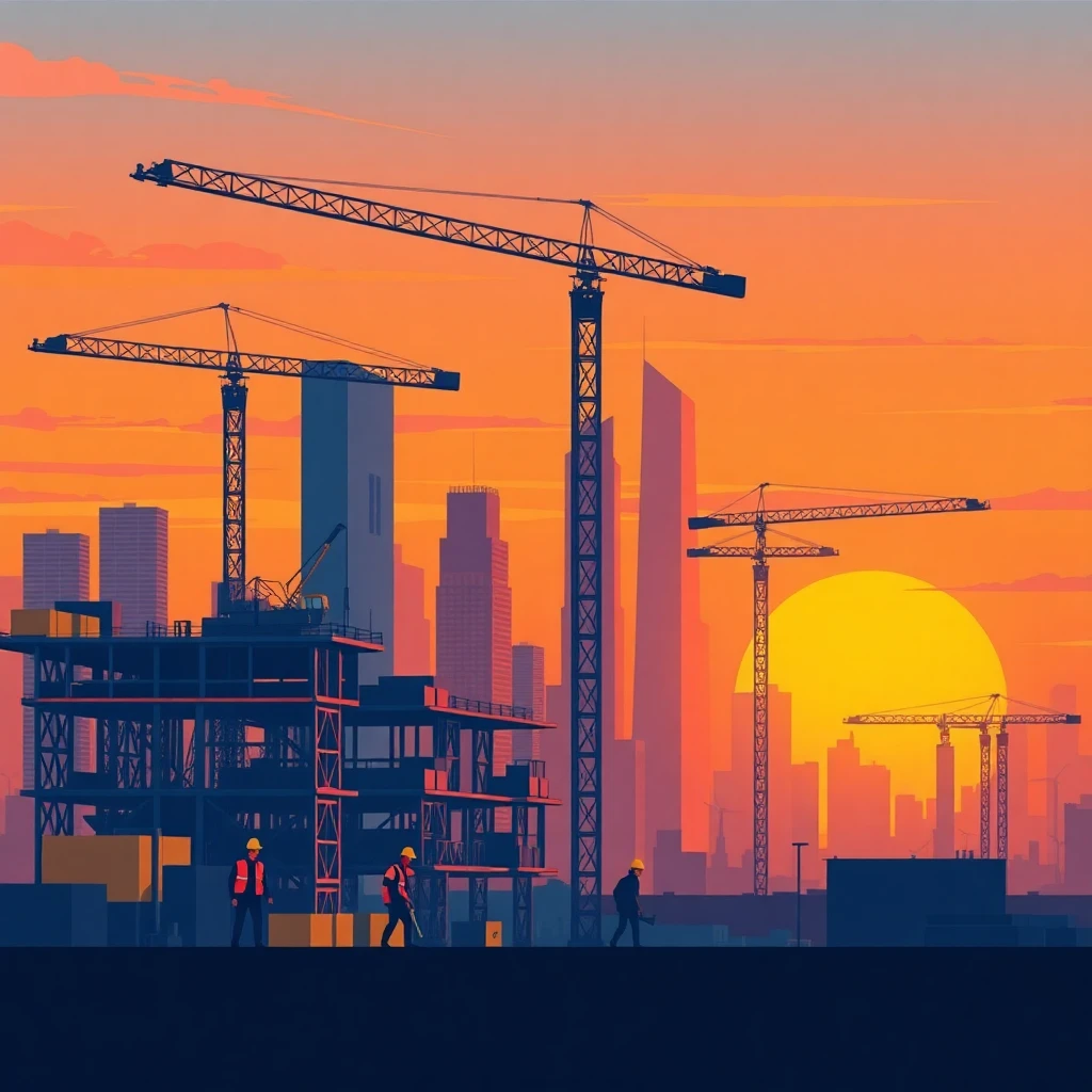 High-paying construction site at sunset