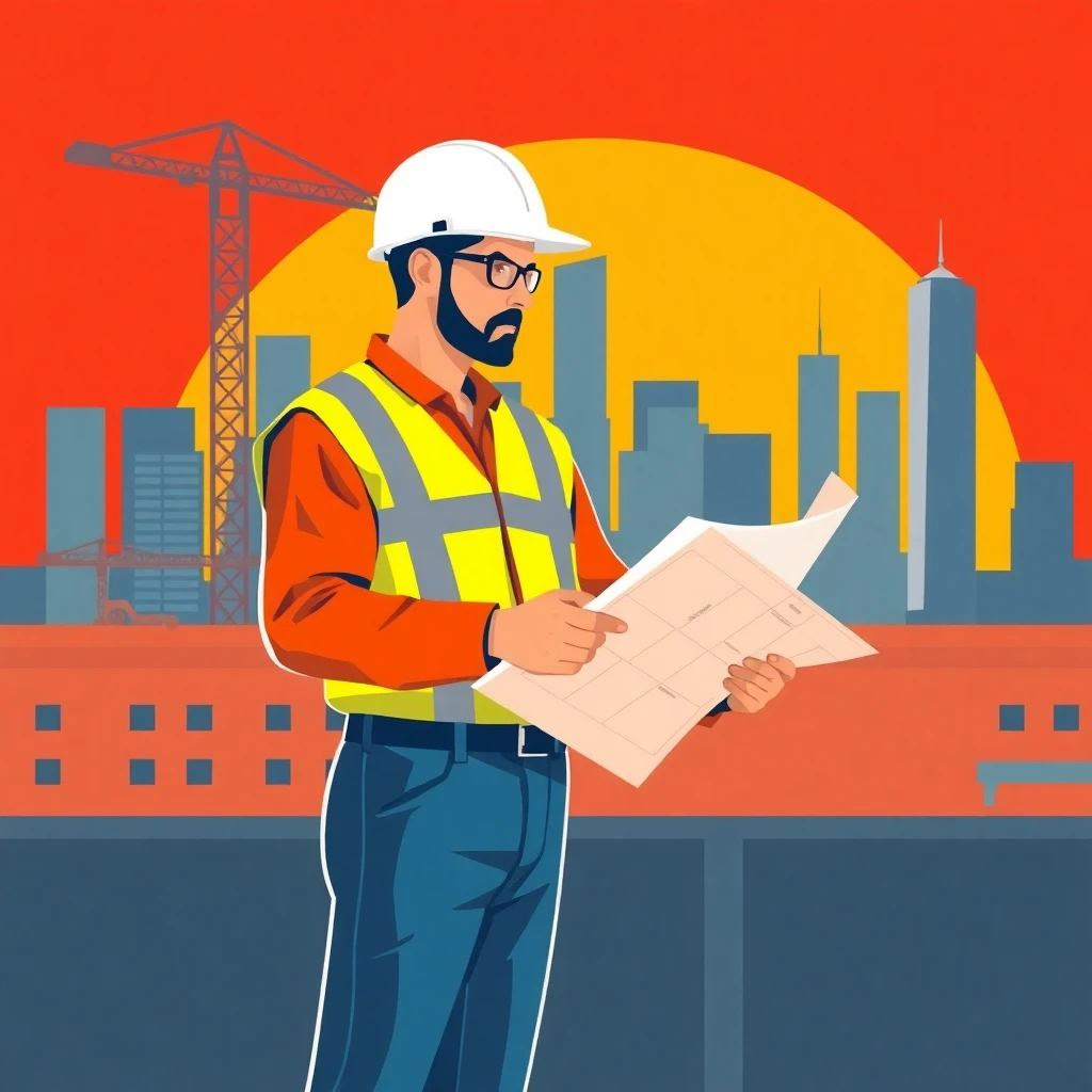 Construction worker with blueprint