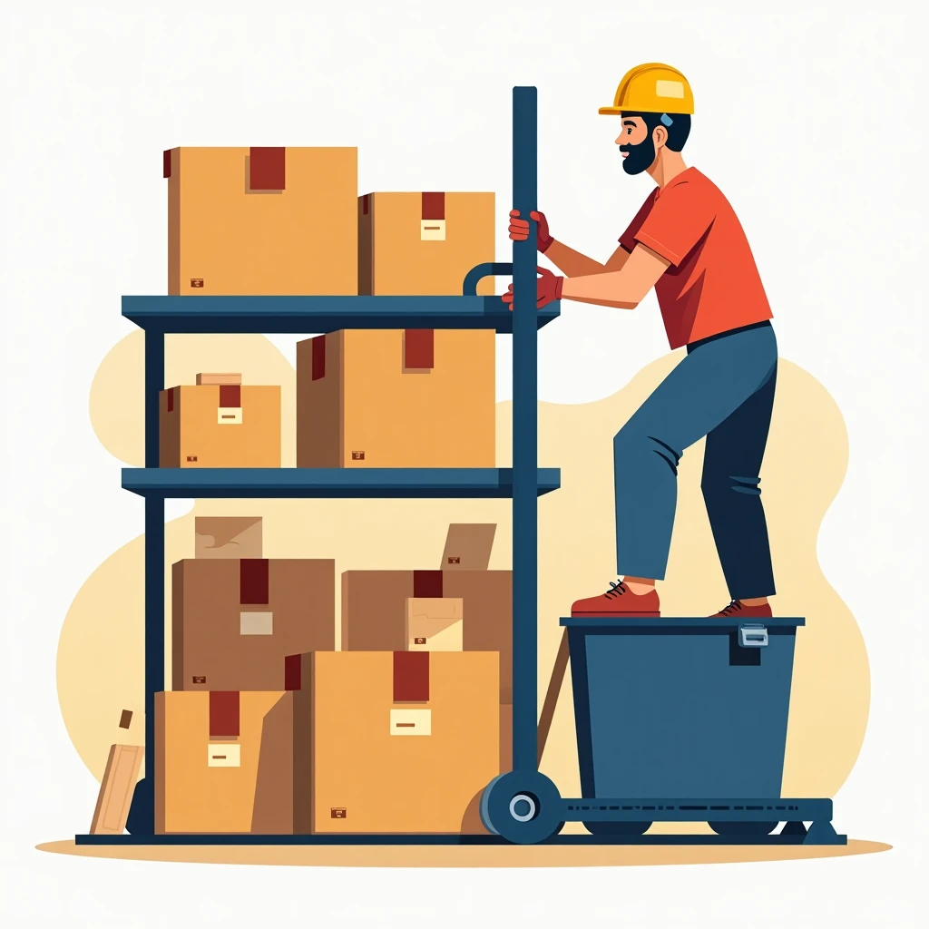 Trabajador en almacén organizando cajas
