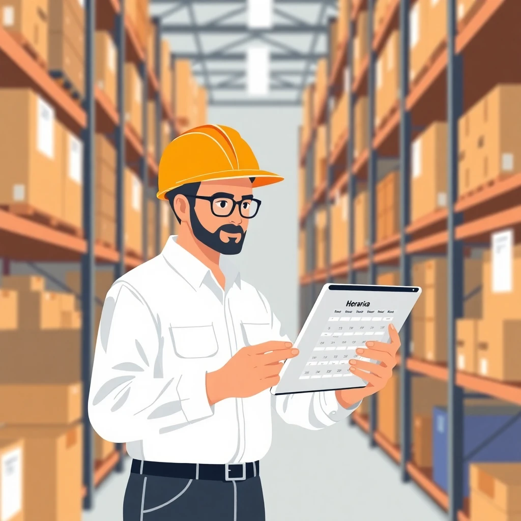 Trabajador de almacén revisando horario