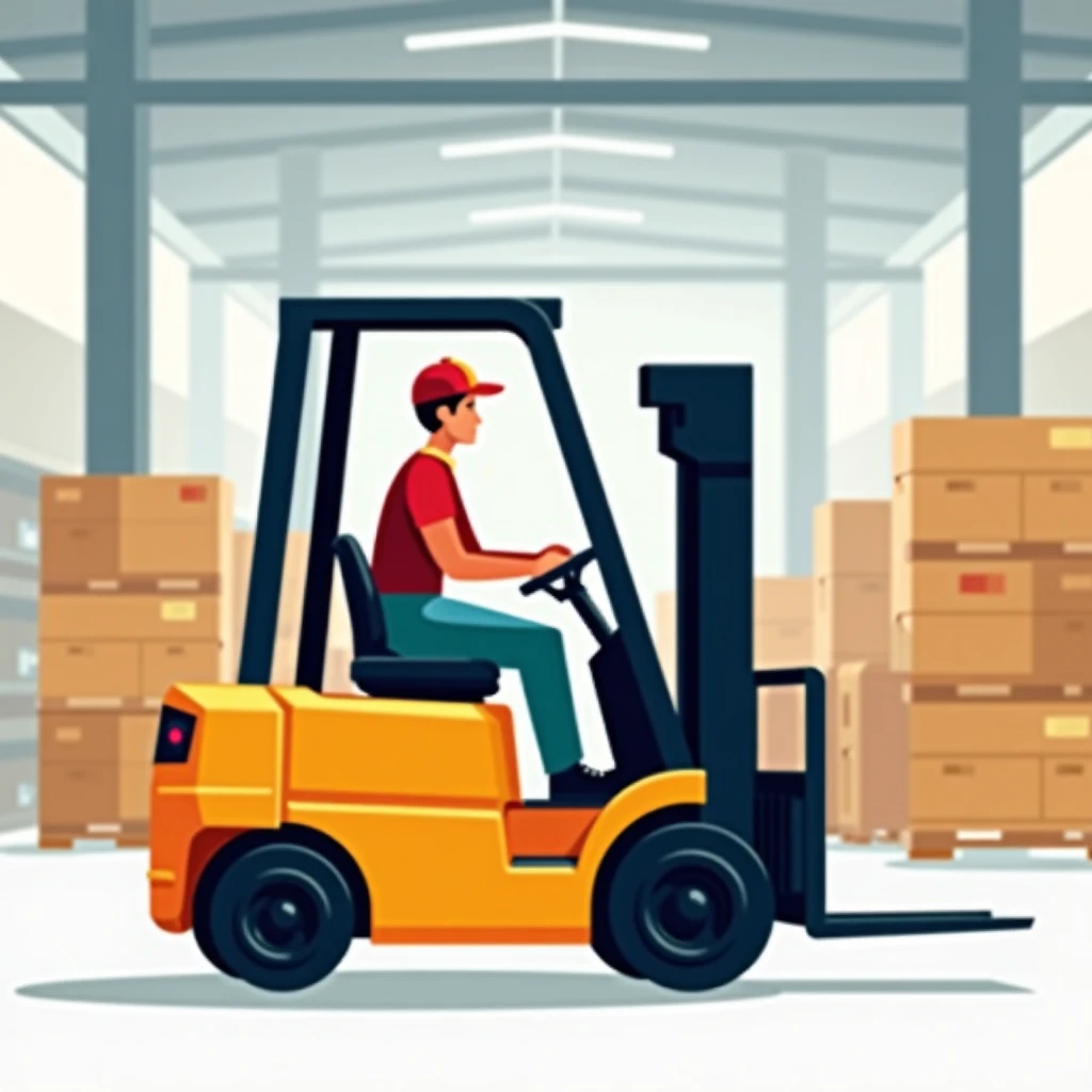 Forklift operator in warehouse