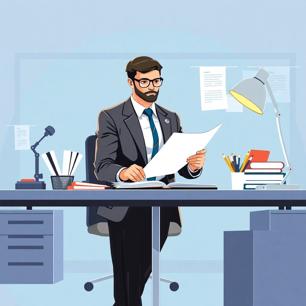 Professional reviewing documents