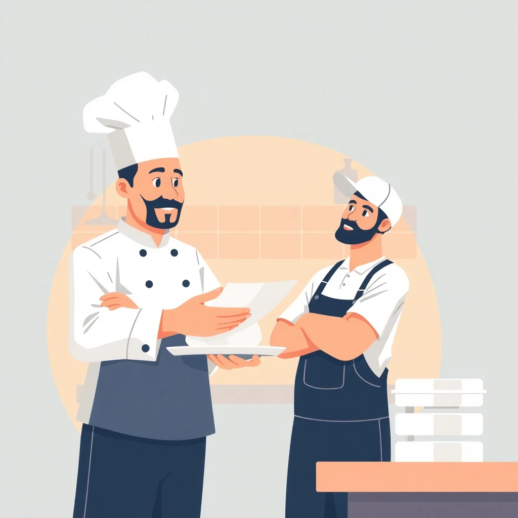 Chef and kitchen porter working together