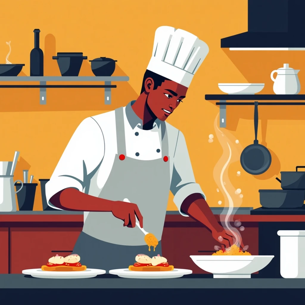 Chef at work in a dynamic kitchen