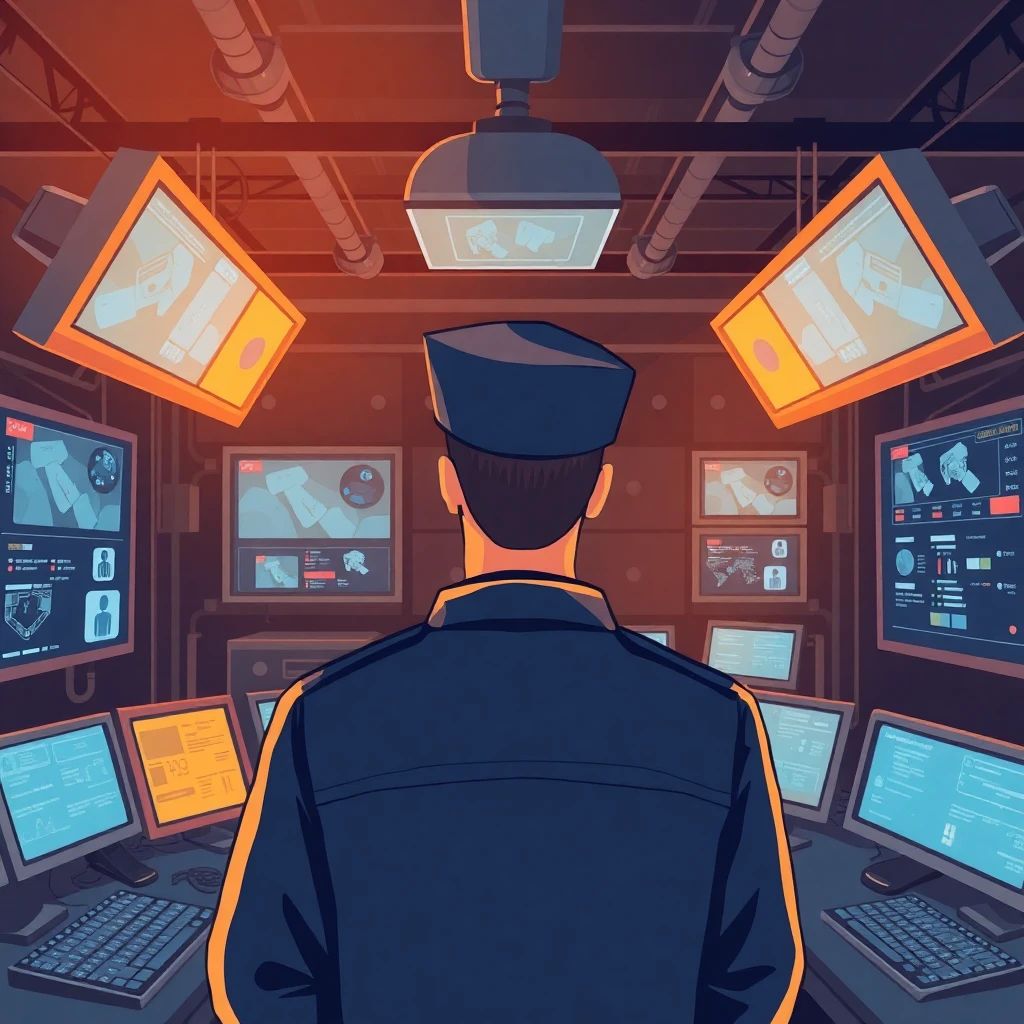 Security guard monitoring CCTV