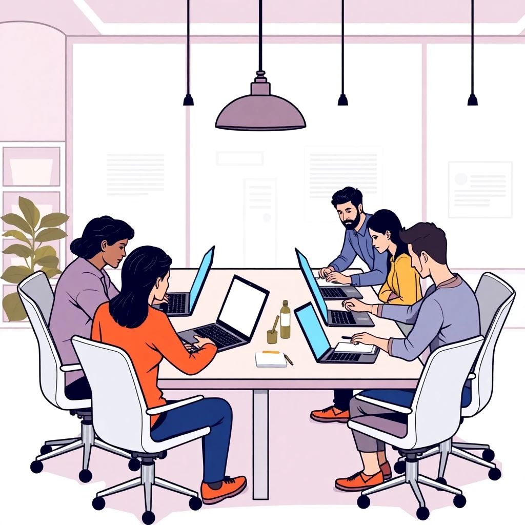 Team of software developers collaborating