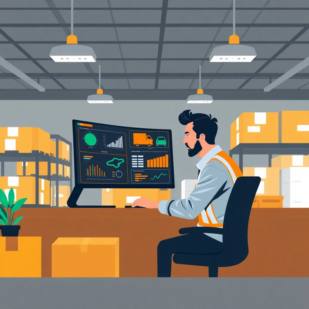 Warehouse manager reviewing data