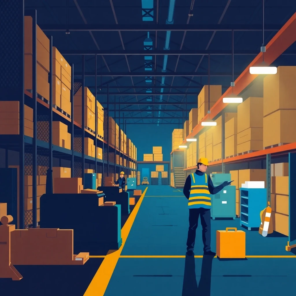 Night shift in a warehouse