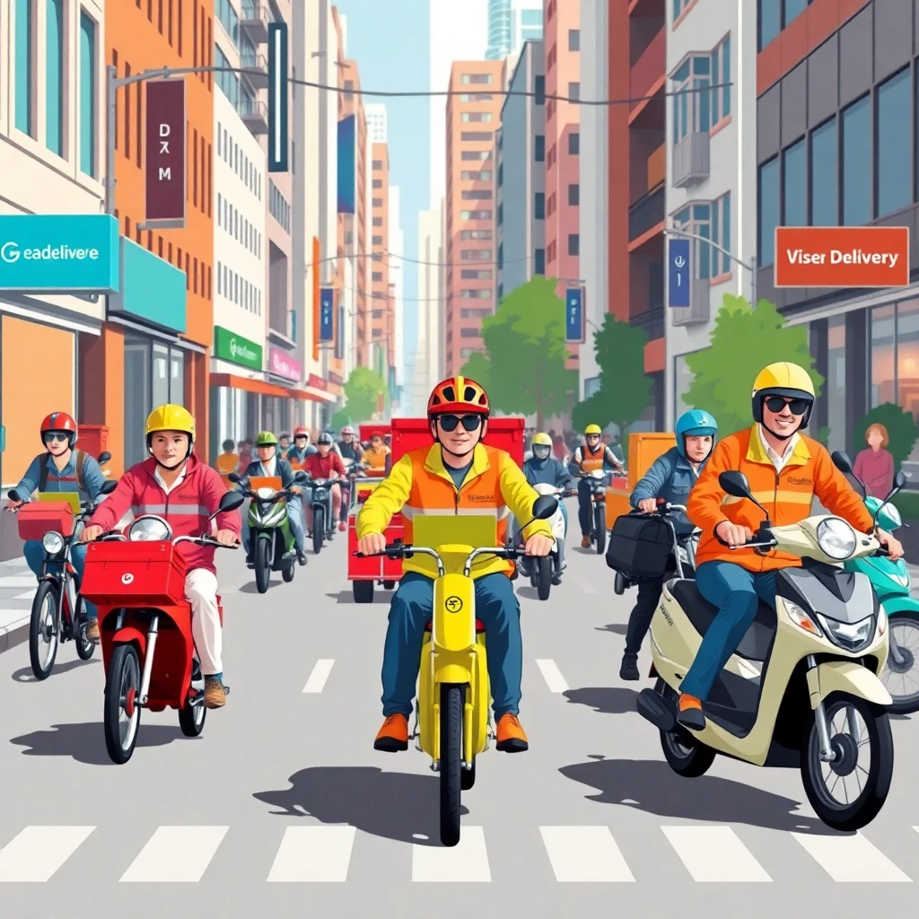 Busy delivery scene in the city