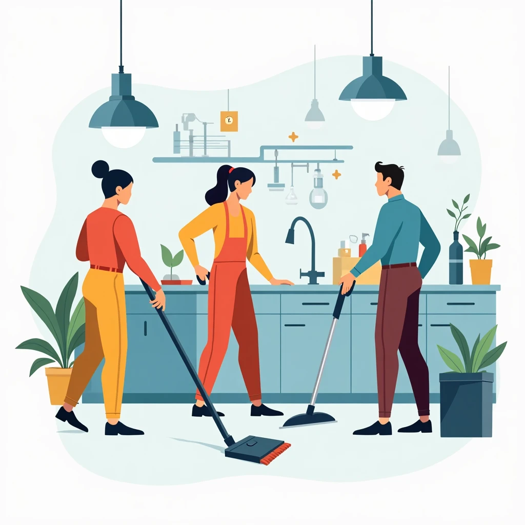 Equipo de limpieza trabajando en armonía