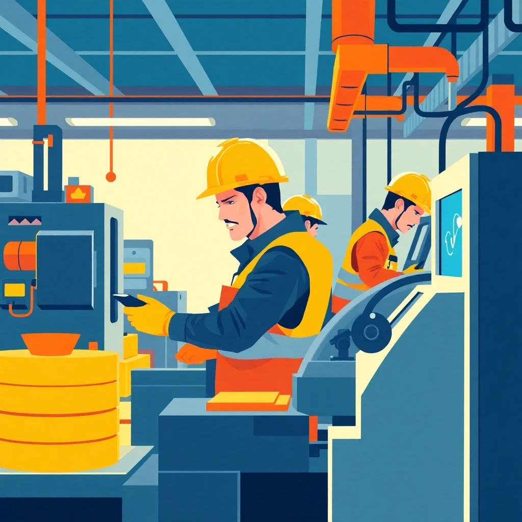 Trabajadores en una fábrica moderna