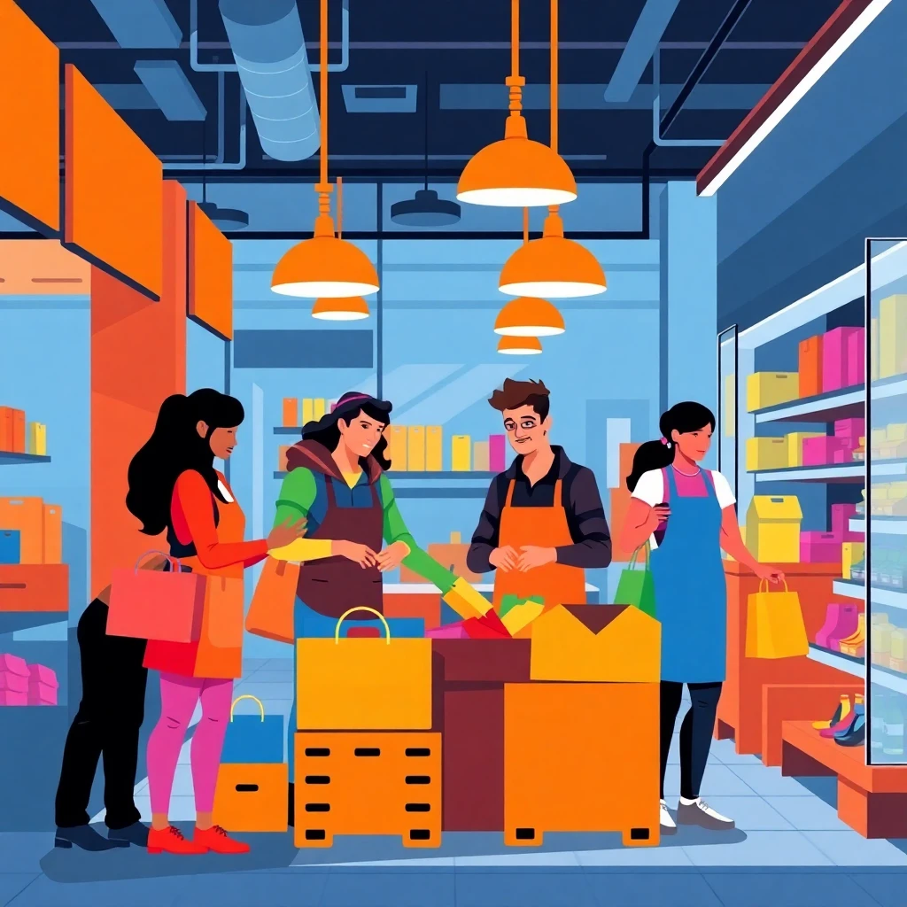 Trabajadores de retail colaborando