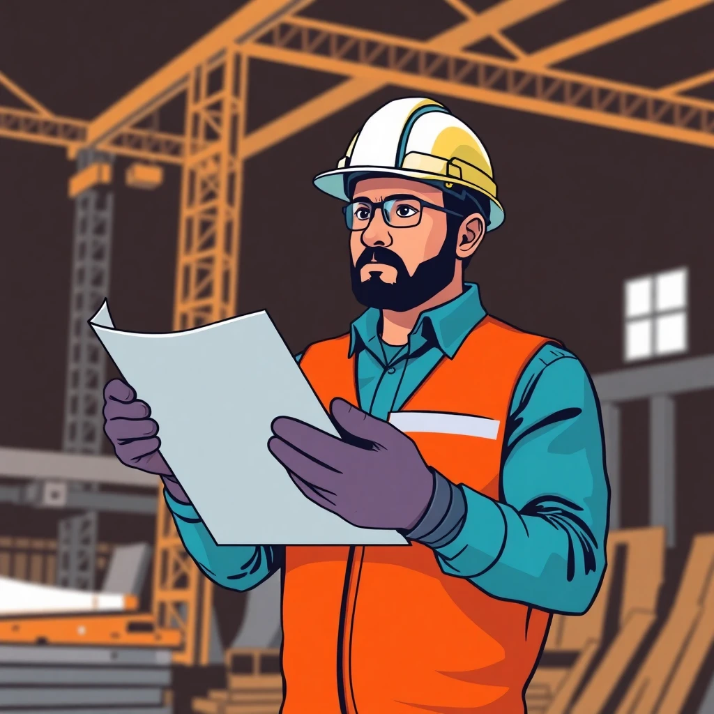 Trabajador revisando planos