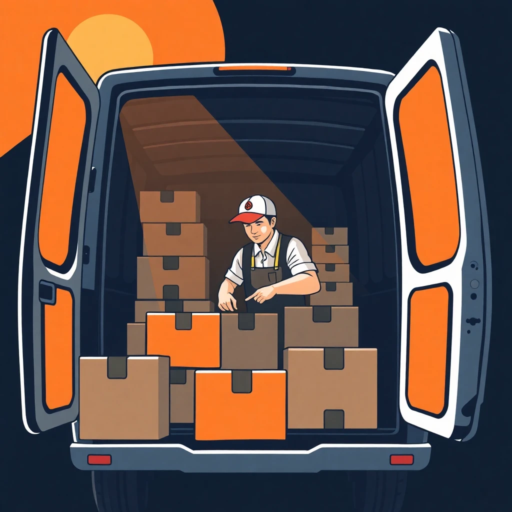 Entregador organizando pacotes