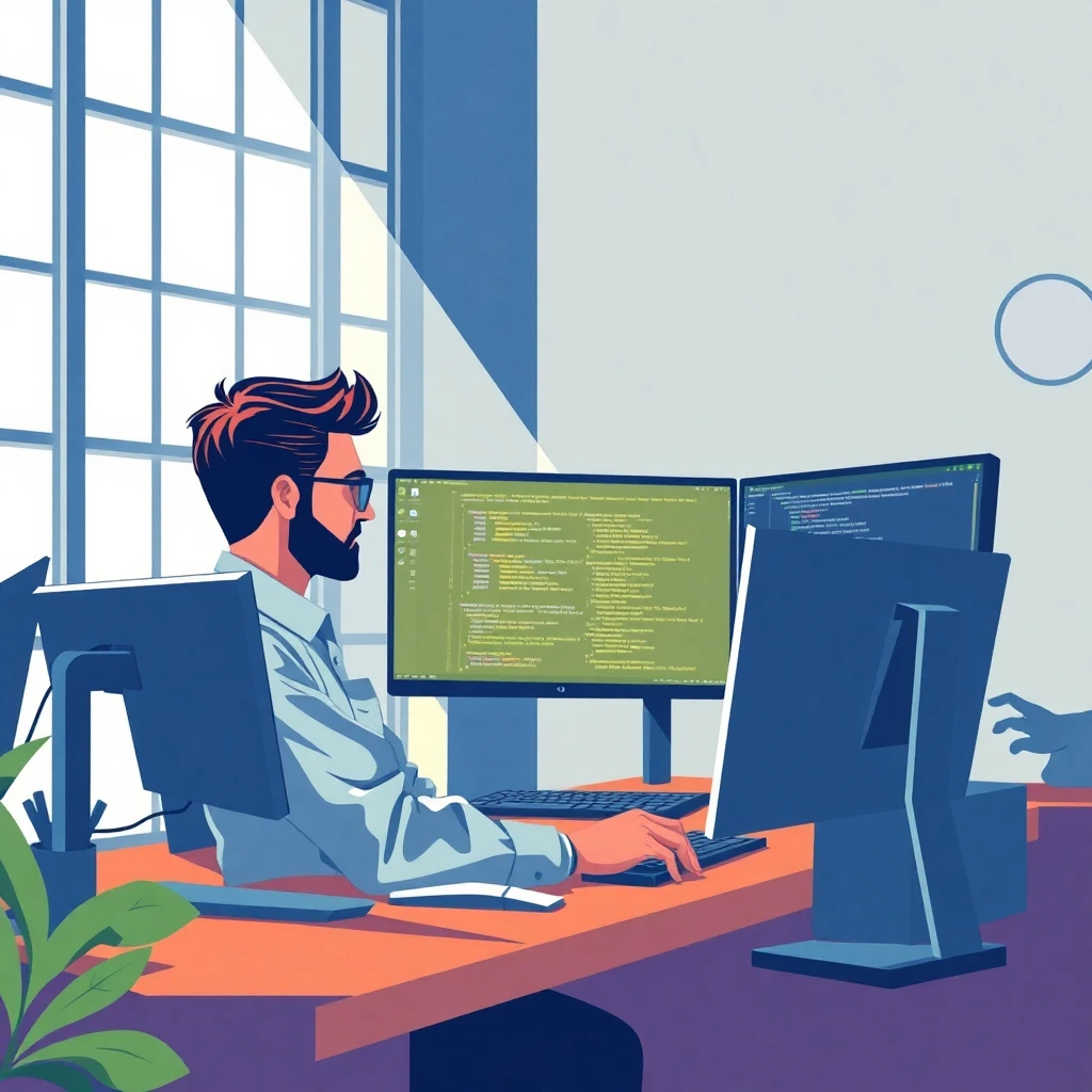 Tech professional analyzing code