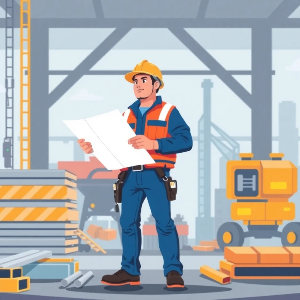 Trabajador de construcción revisando planos