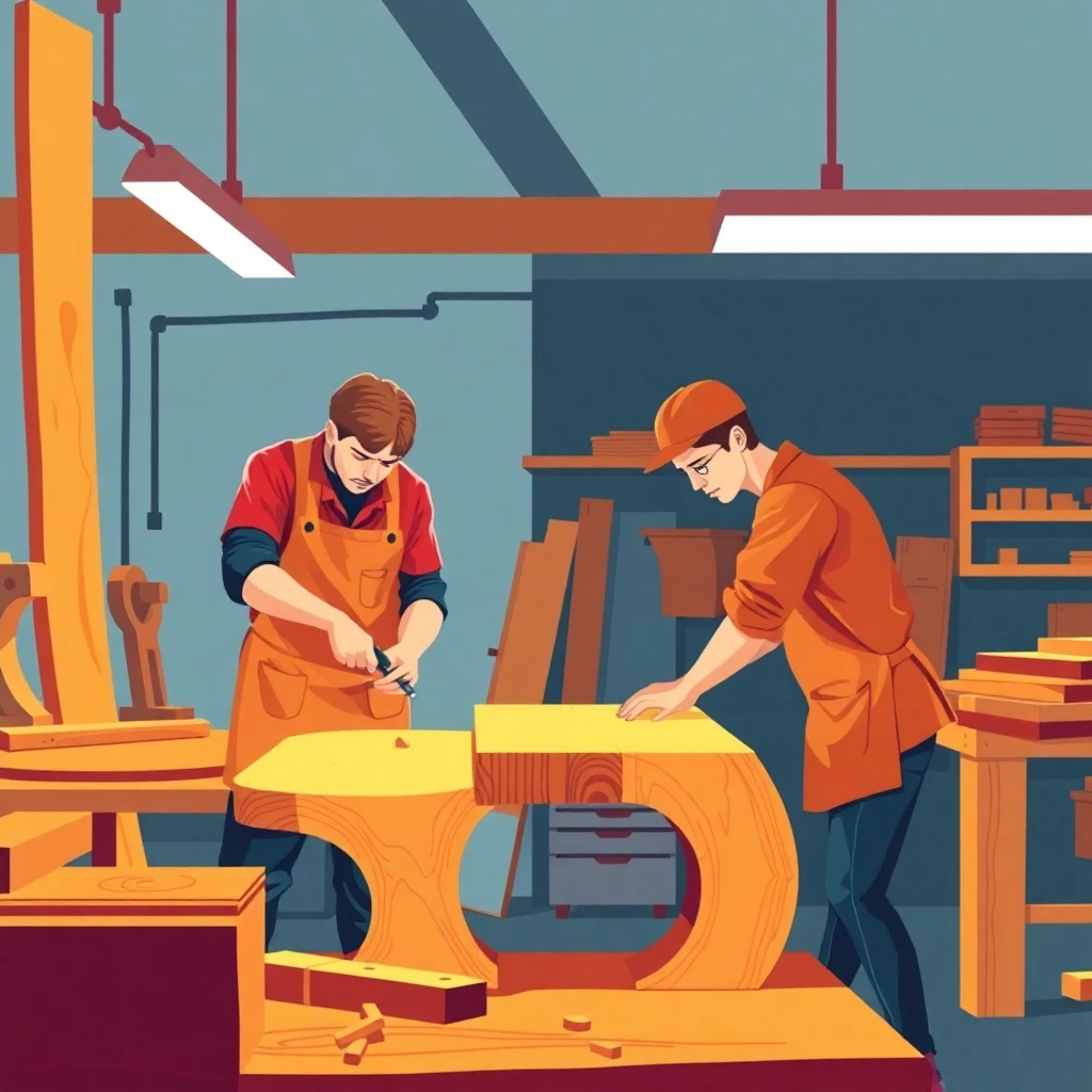 Apprentis menuisiers en action