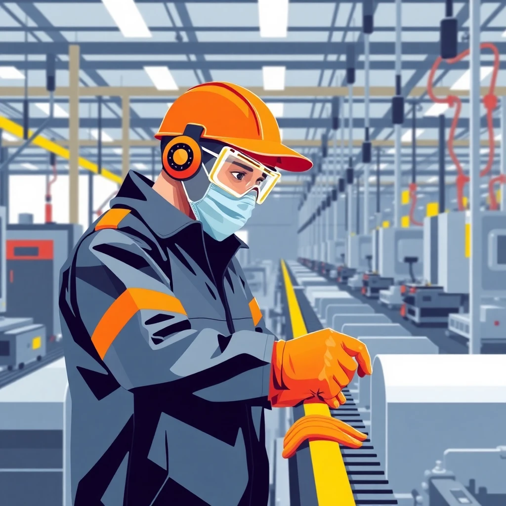 Assembly line worker in action