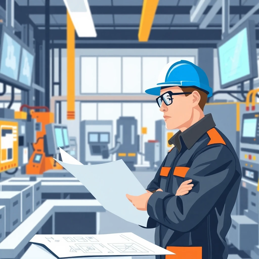 Engineer examining blueprints