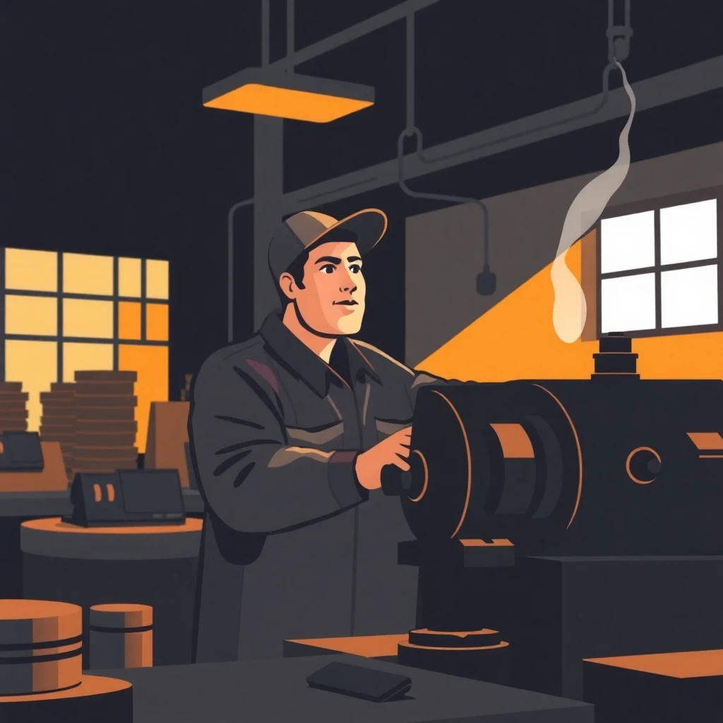 Factory worker operating machinery