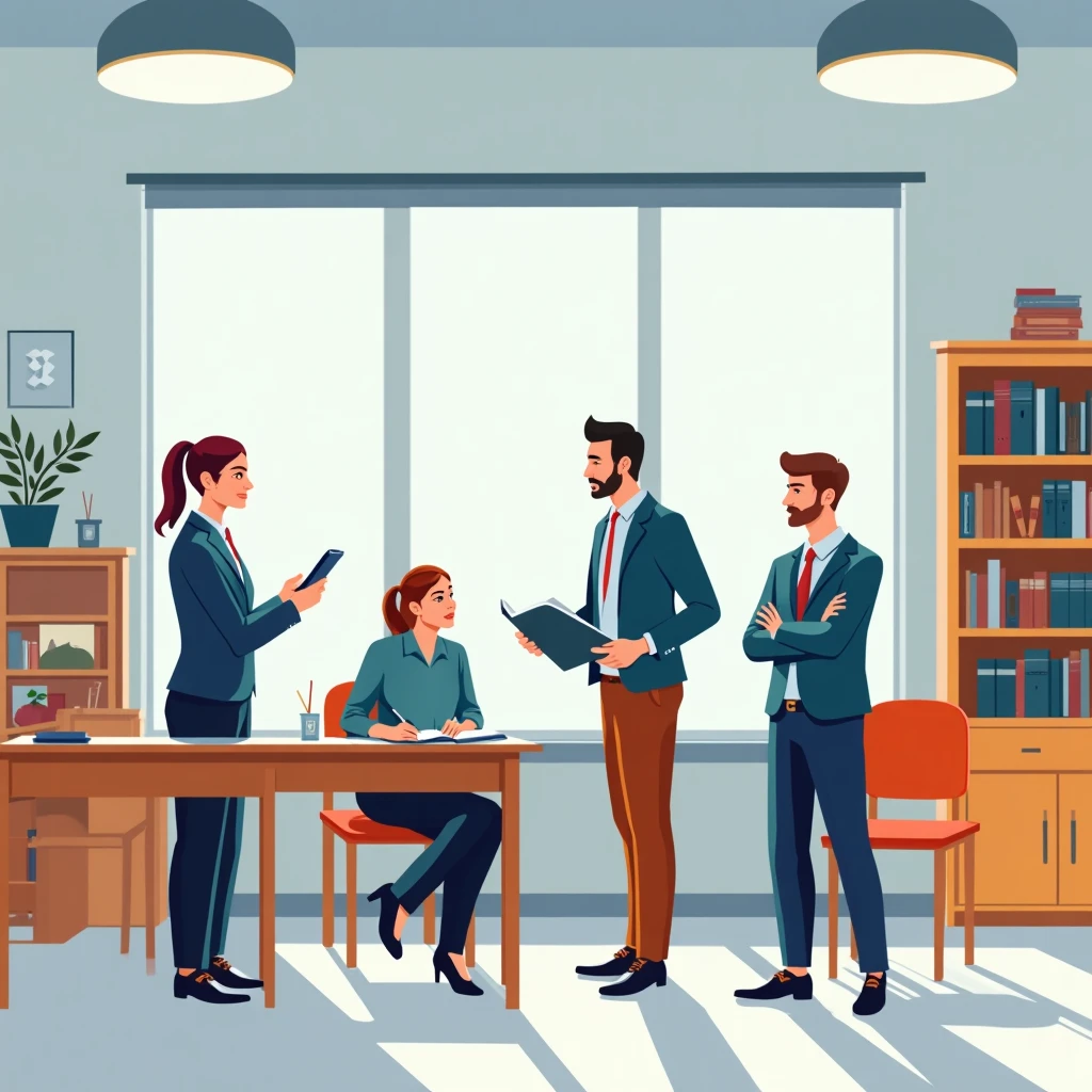 Enseignants discutant dans une salle de classe