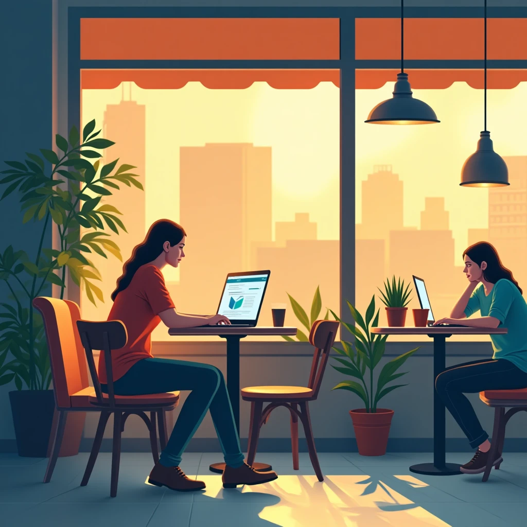 Travail flexible dans un café