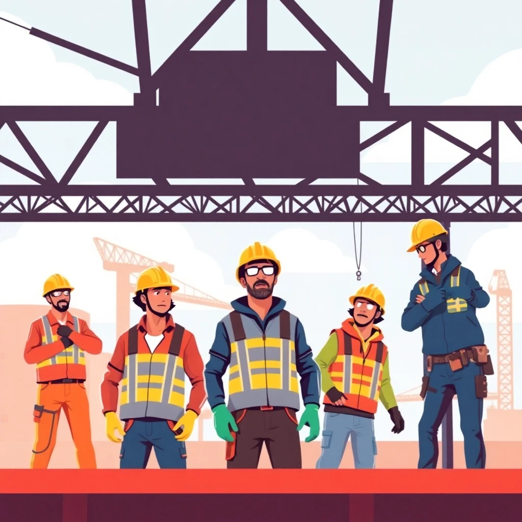 Trabajadores de la construcción en acción