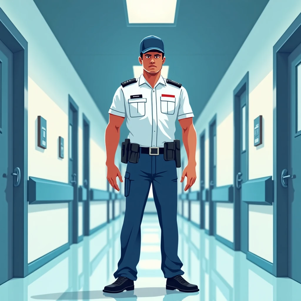 Healthcare security guard on duty
