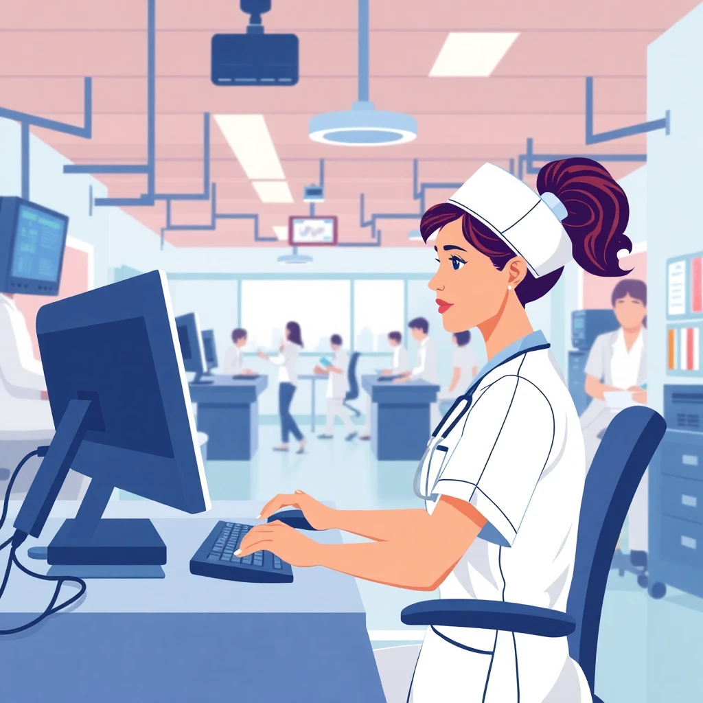 Nurse at computer station