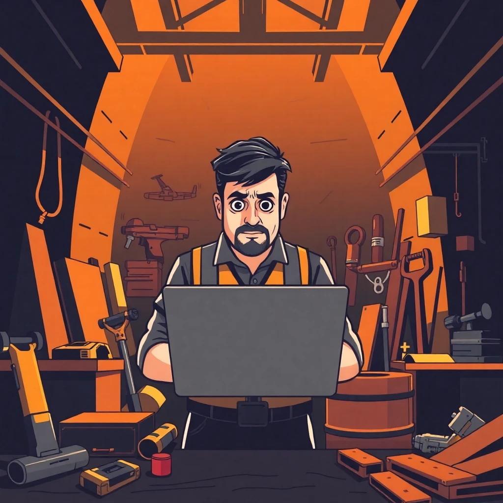 Trabalhador frustrado em canteiro de obras