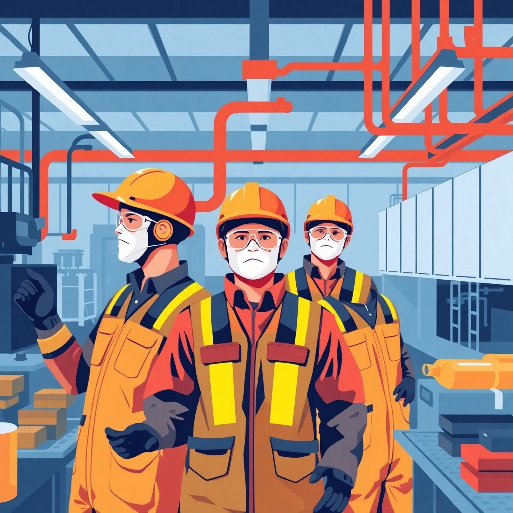 Manufacturing workers in action